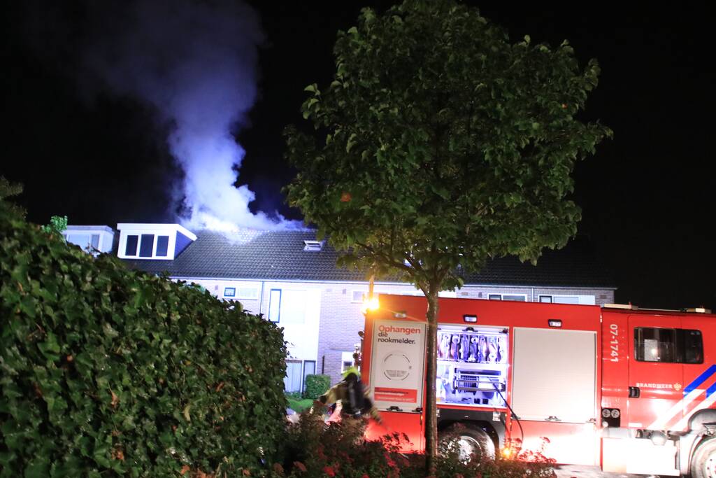 Woningblok ontruimd bij uitslaande brand in dak