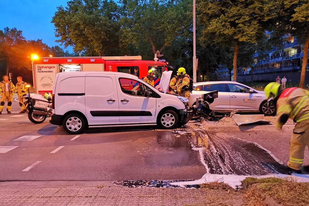 Bestelbus rijdt verkeerslicht uit de grond