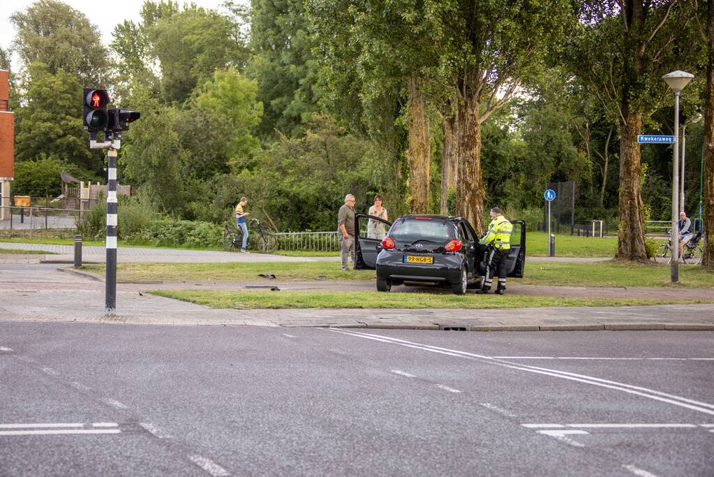 Auto vliegt uit de bocht en knalt op verkeerslicht