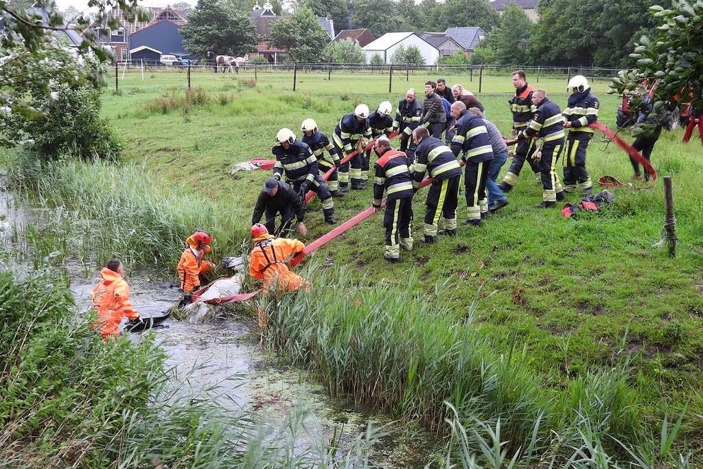 Met man en macht paard uit de sloot gered