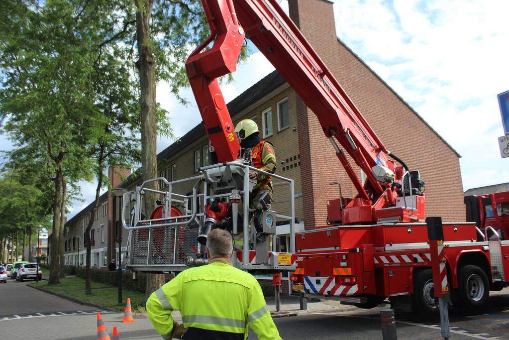 Levensgevaarlijk tak verwijdert met hoogwerker