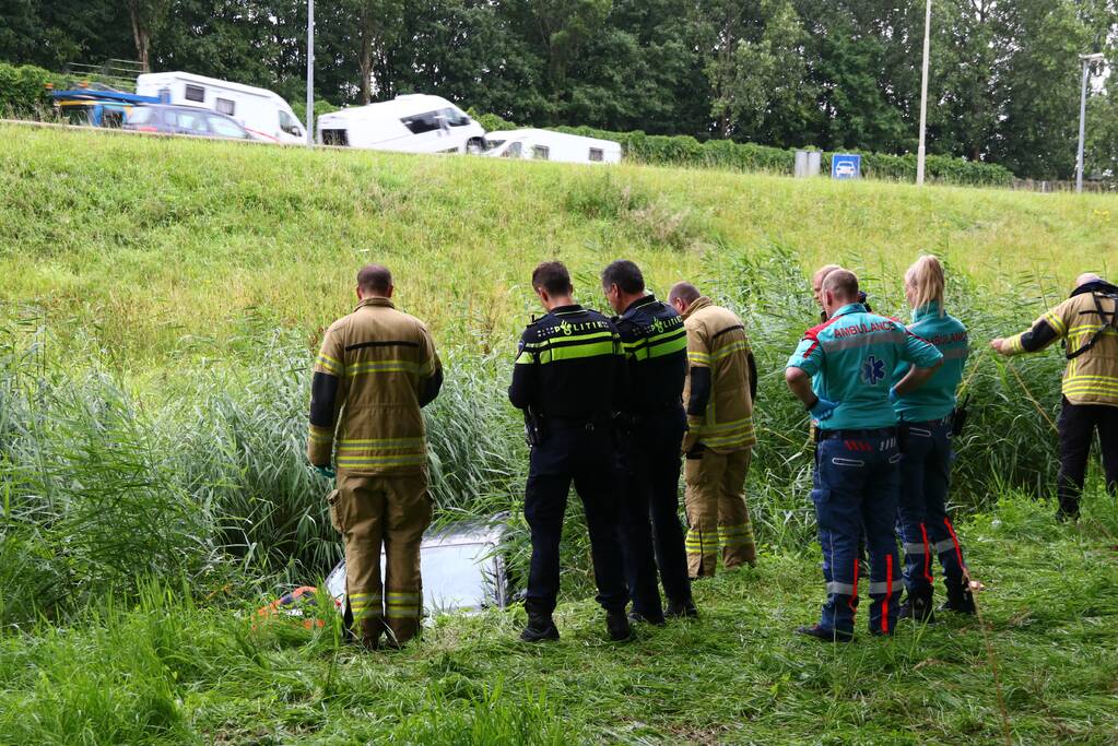 Auto raakt van de weg en belandt in het water