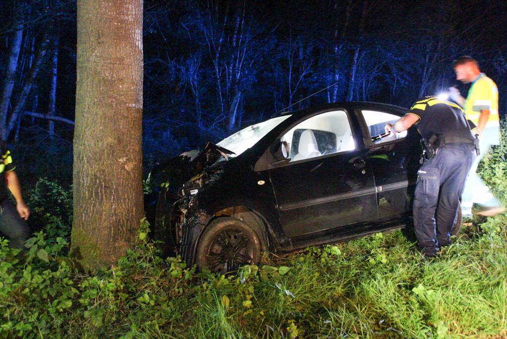 Auto zwaarbeschadigd na botsing tegen boom