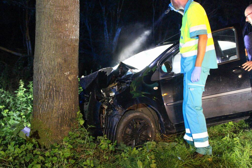 Auto zwaarbeschadigd na botsing tegen boom