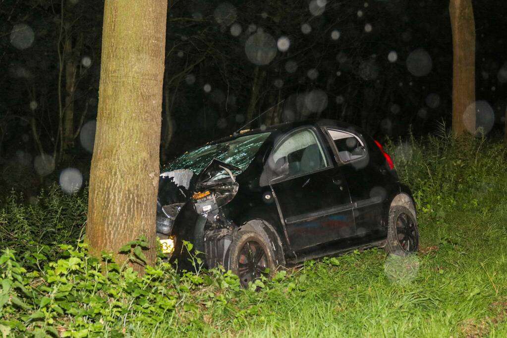 Auto zwaarbeschadigd na botsing tegen boom