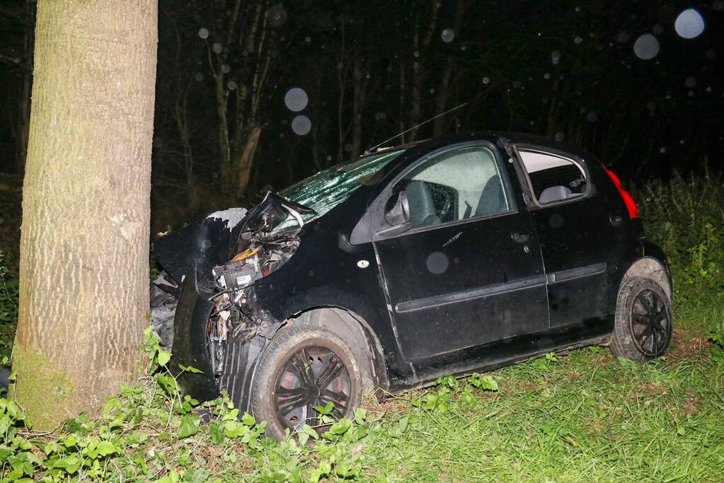 Auto zwaarbeschadigd na botsing tegen boom