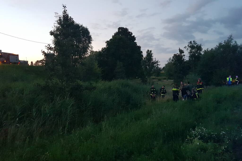 Bestelbus vliegt over de vangrail belandt in riet