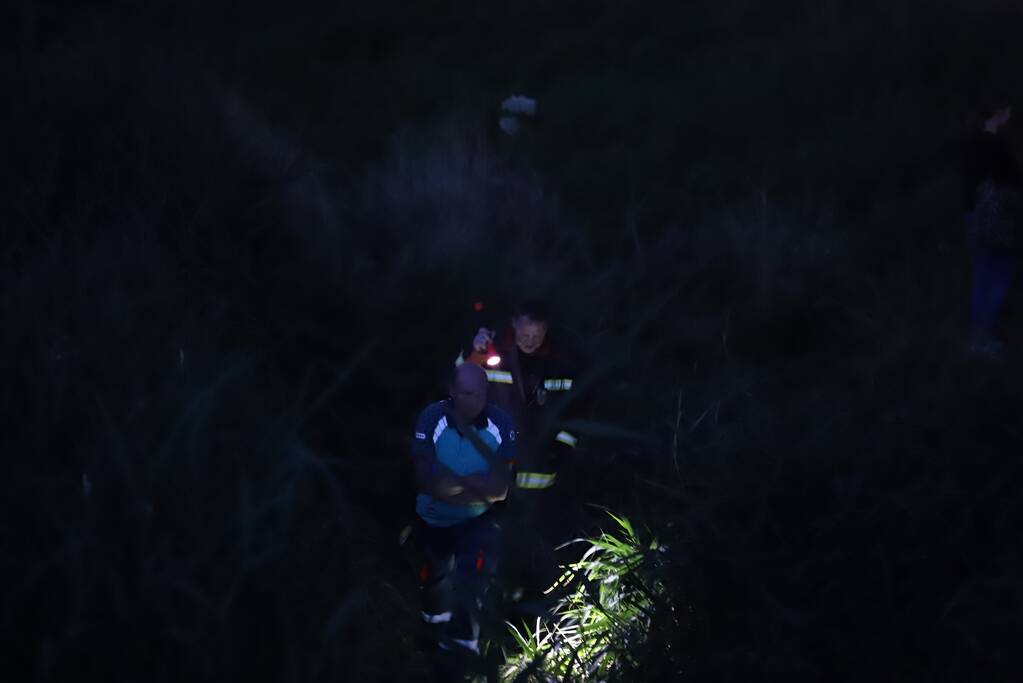 Bestelbus vliegt over de vangrail belandt in riet