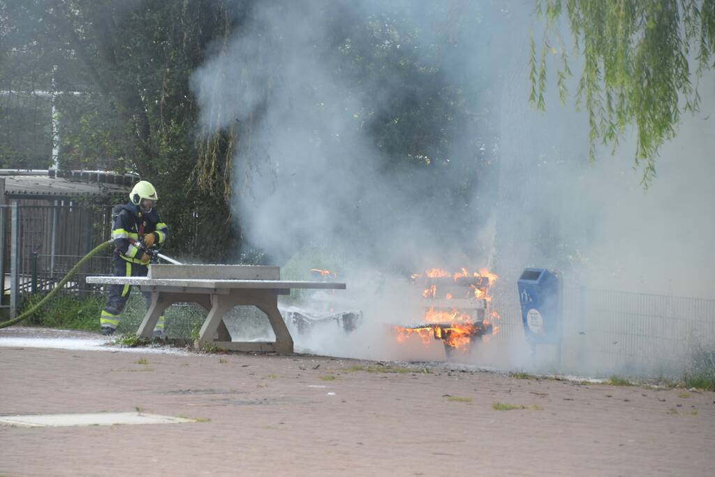 Houten banken vliegen in brand OBS Wiardaschool