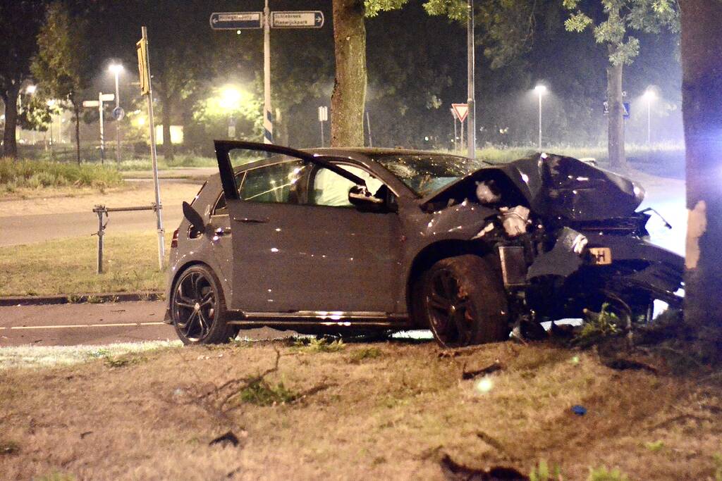 Automobilist botst frontaal met auto op boom