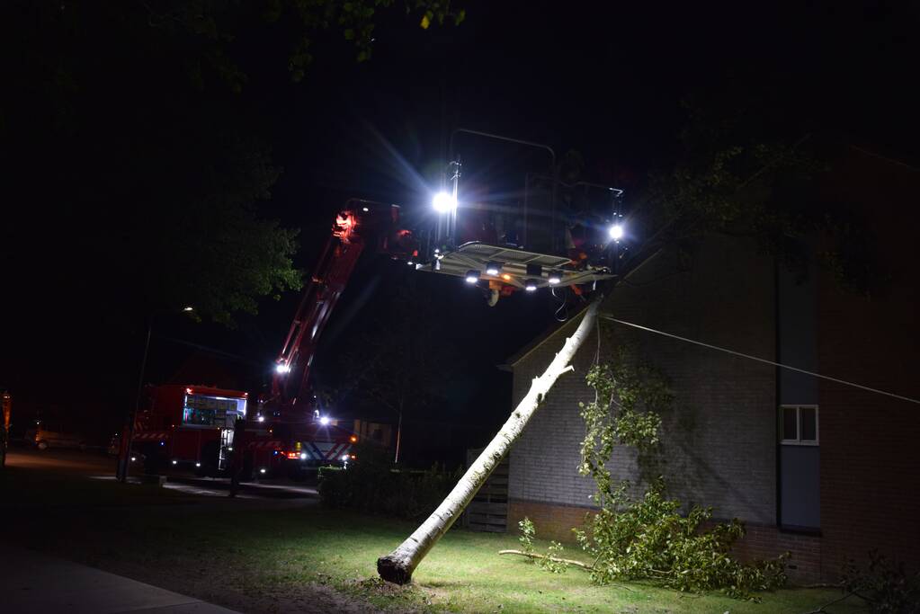 Boom waait om tegen woning