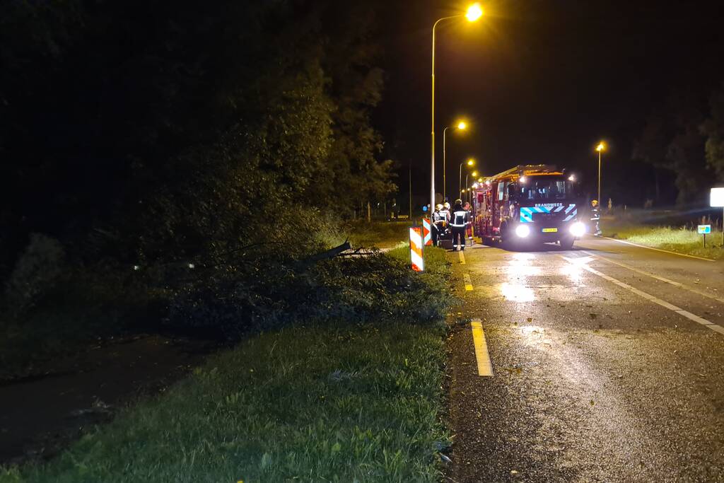 Boom waait omver en verspert de weg