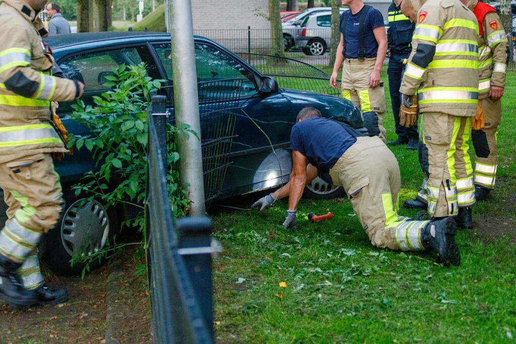 Auto ramt hekwerk hondenuitlaatplek