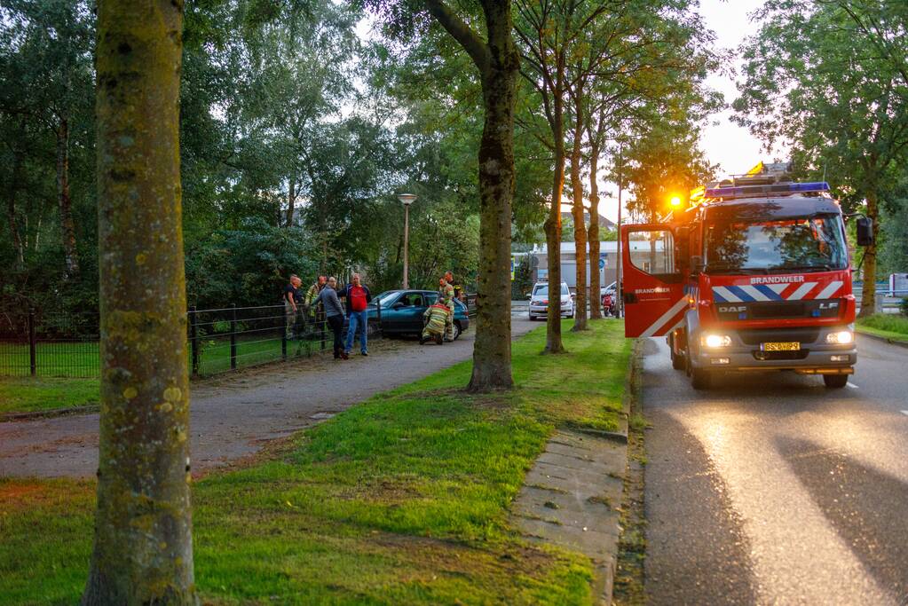 Auto ramt hekwerk hondenuitlaatplek