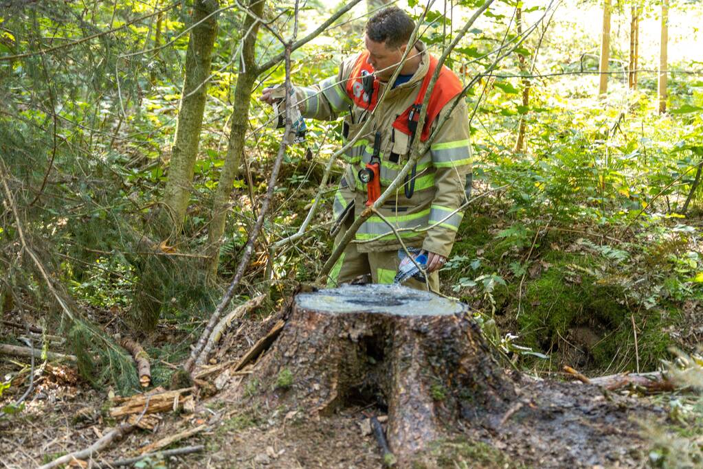 Brandweer blust brand met pionnen