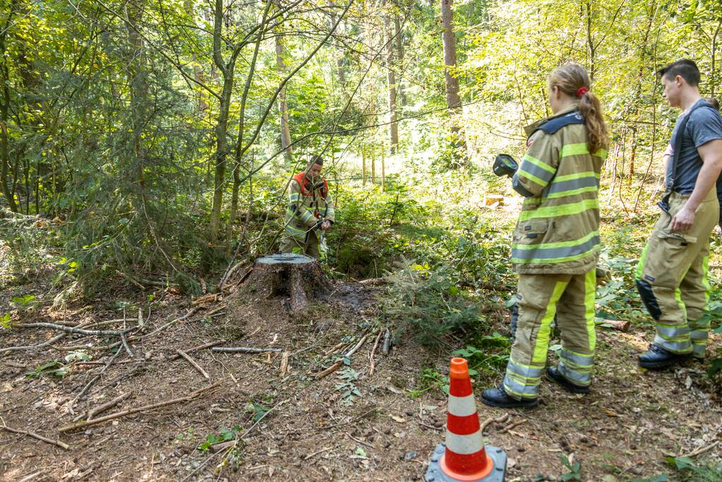 Brandweer blust brand met pionnen