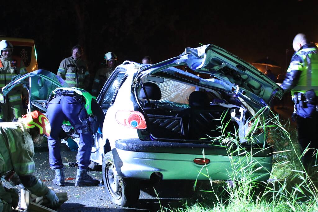 Auto slaat over de kop en raakt boom