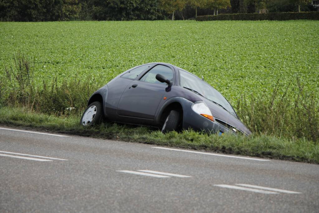 Auto raakt van de weg en belandt in de sloot