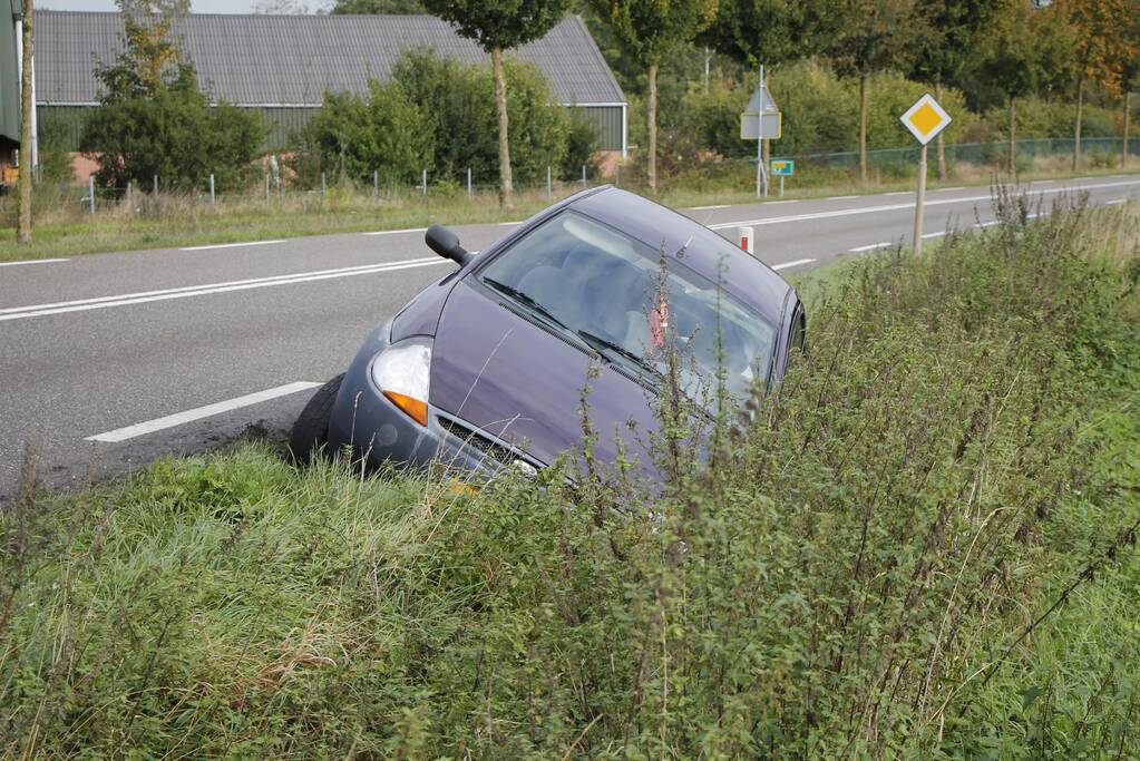 Auto raakt van de weg en belandt in de sloot