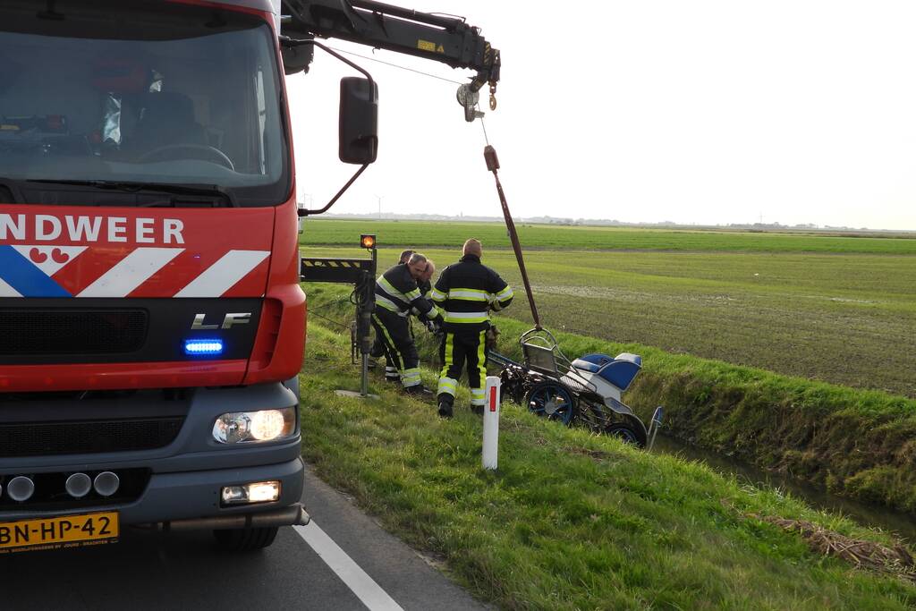 Paard met wagen valt in sloot