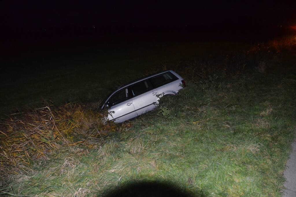 Auto raakt van de weg en belandt in het water