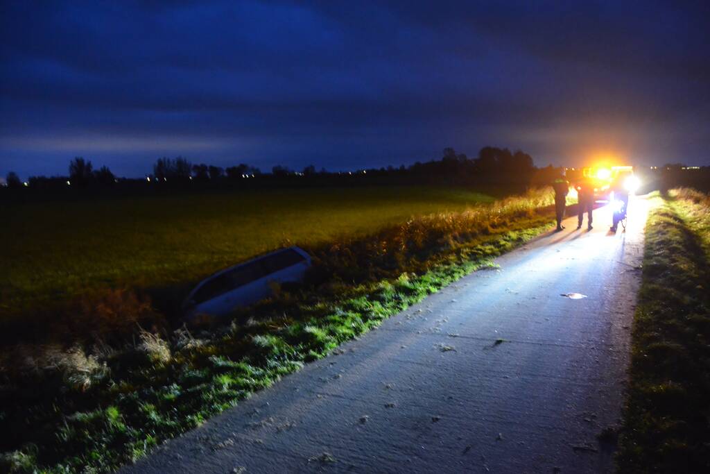 Auto raakt van de weg en belandt in het water