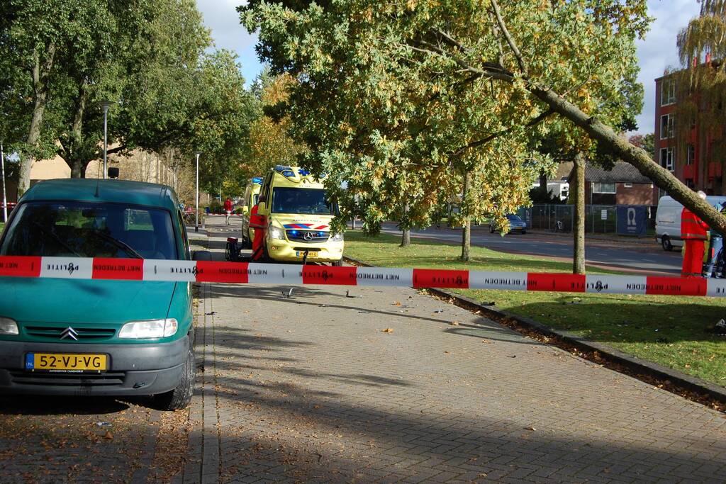 Bestelbus Postnl belandt met hoge snelheid tegen boom