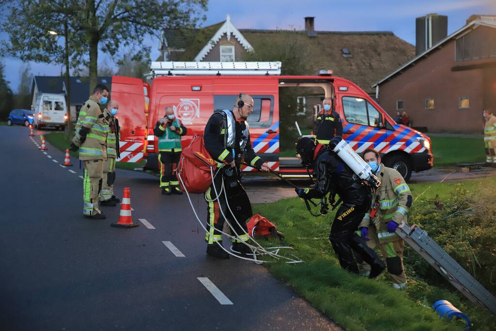 Automobiliste raakt van de weg belandt te water