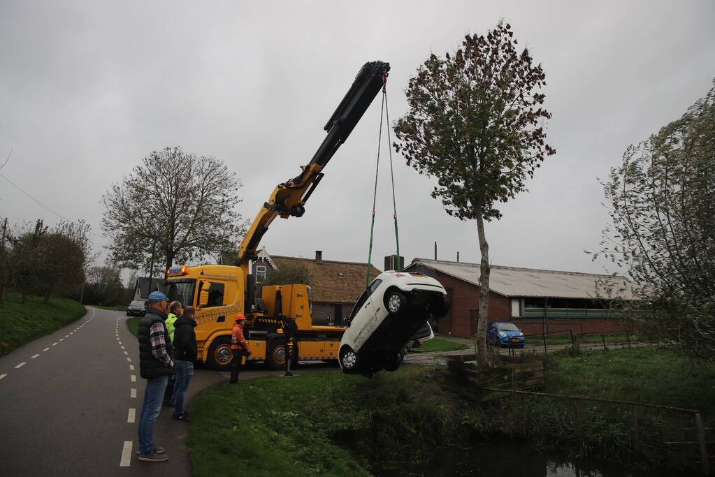 Automobiliste raakt van de weg belandt te water