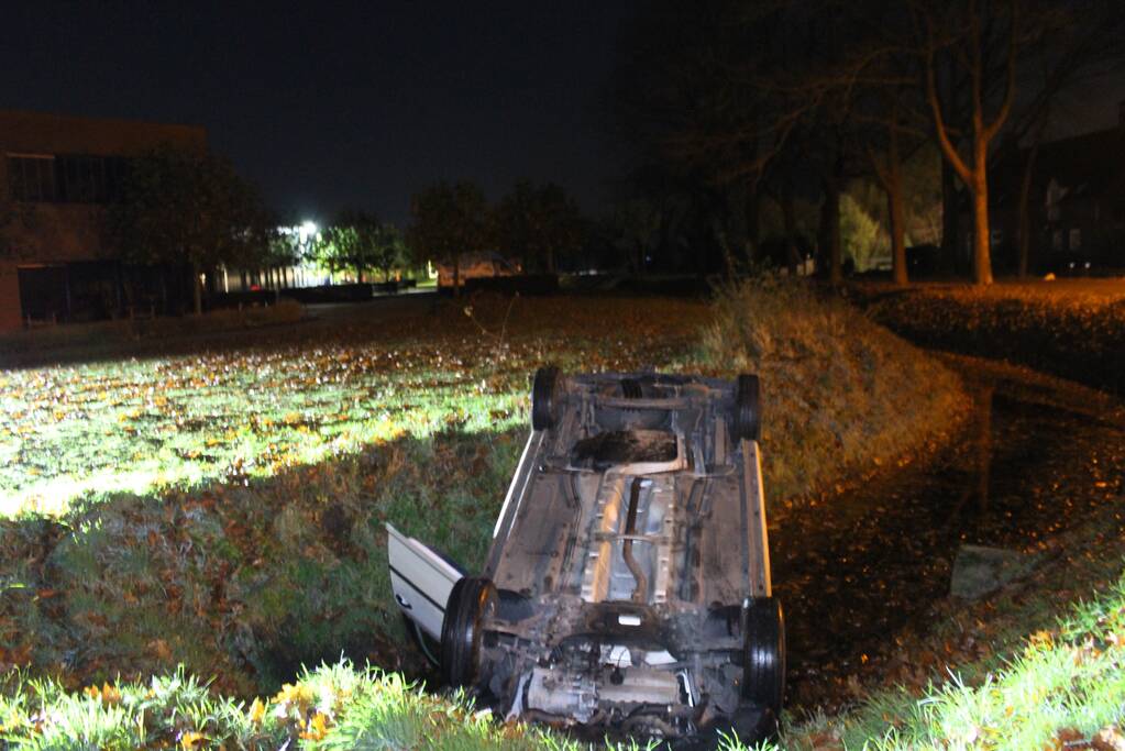Bestelbus raakt van de weg belandt op de kop in sloot