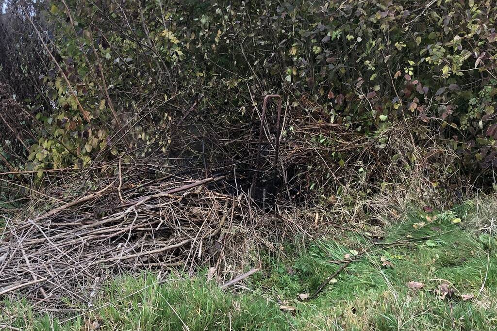 Berg takken en snoeisel vat vlam