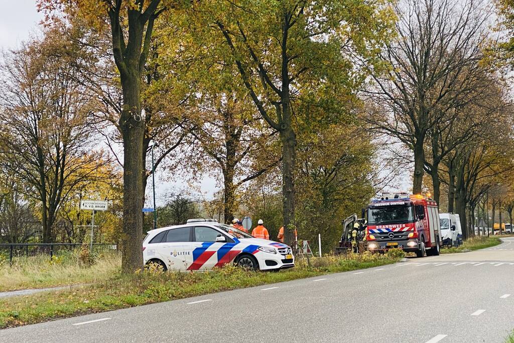 Gaslekkage ontstaan bij graafwerkzaamheden aan waterleiding