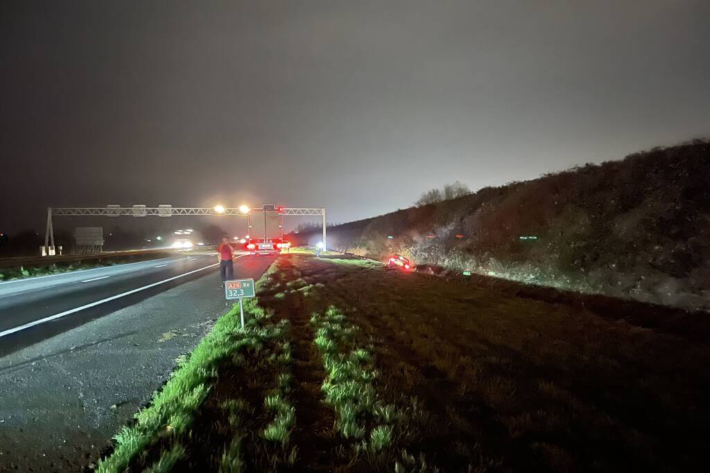 Auto raakt van de weg en belandt in greppel