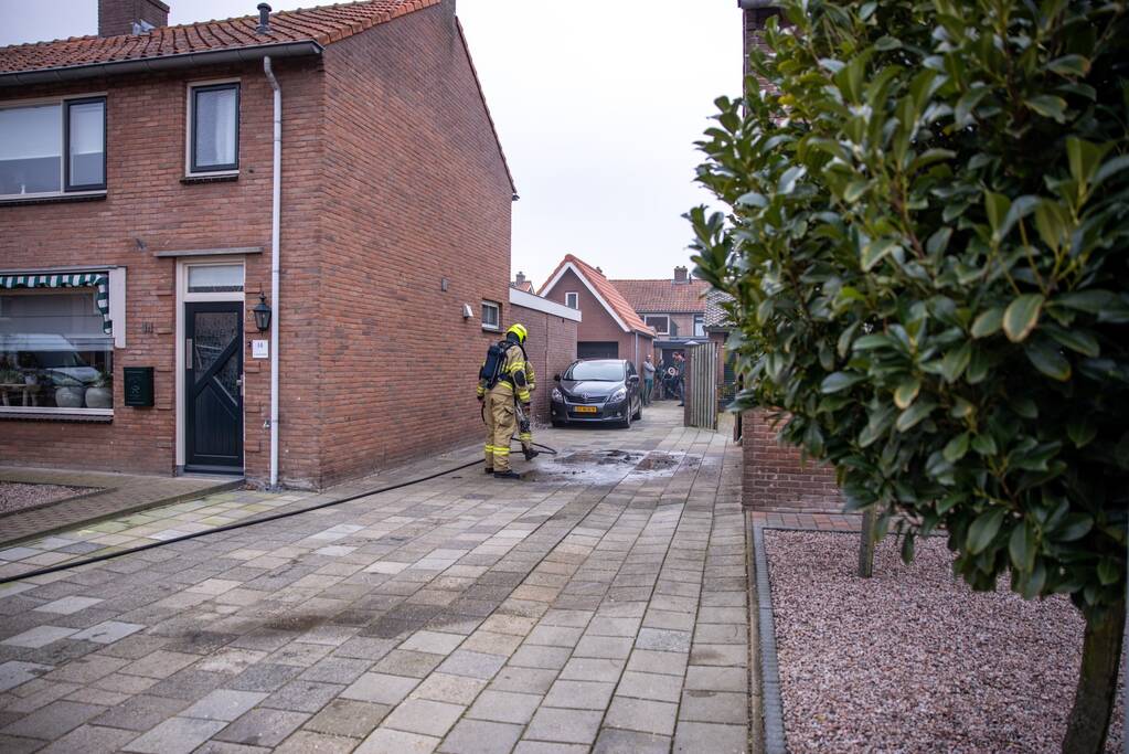 Brandweer blust brand in schoorsteen