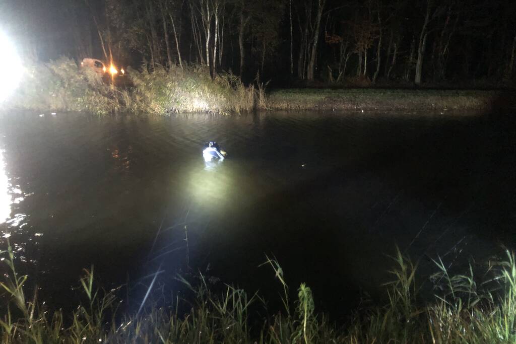 Auto vliegt uit de bocht belandt te water