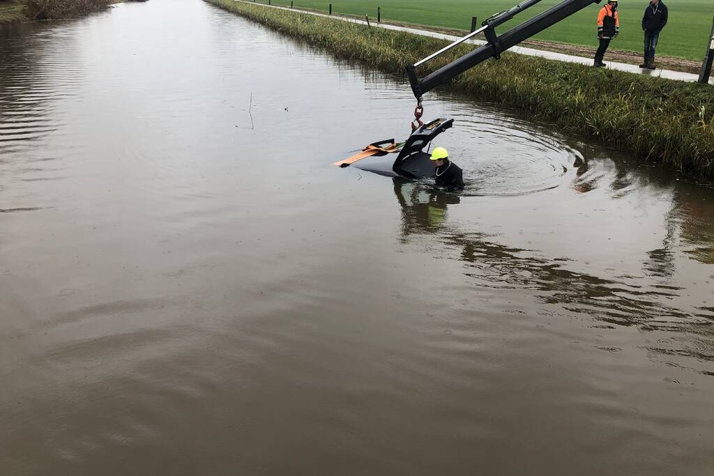 Auto vliegt uit de bocht belandt te water
