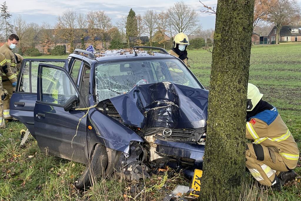 Auto botst frontaal op boom