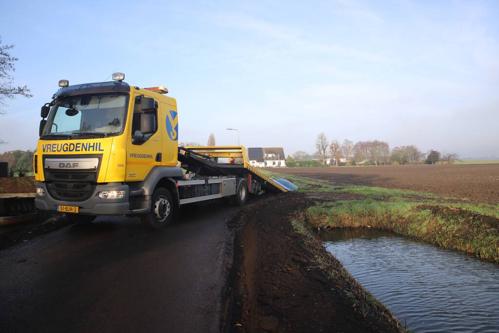 Geparkeerde auto glijdt sloot in