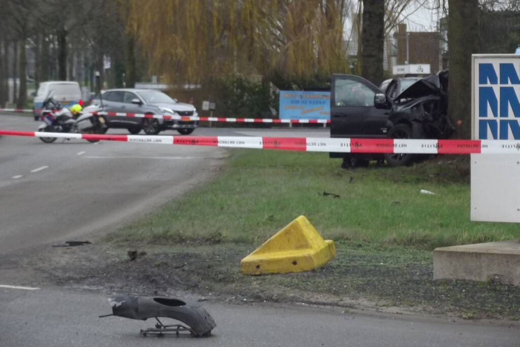 Pick-up truck eindigt tegen boom