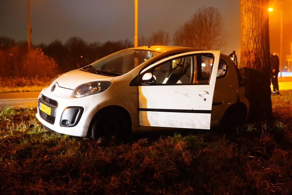 Auto achterstevoren tegen boom
