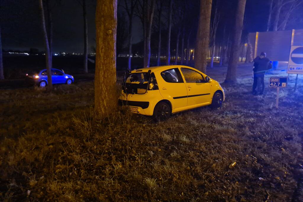 Auto achterstevoren tegen boom