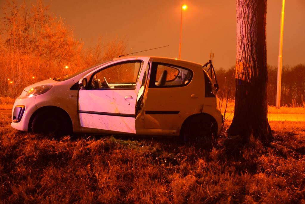 Auto achterstevoren tegen boom