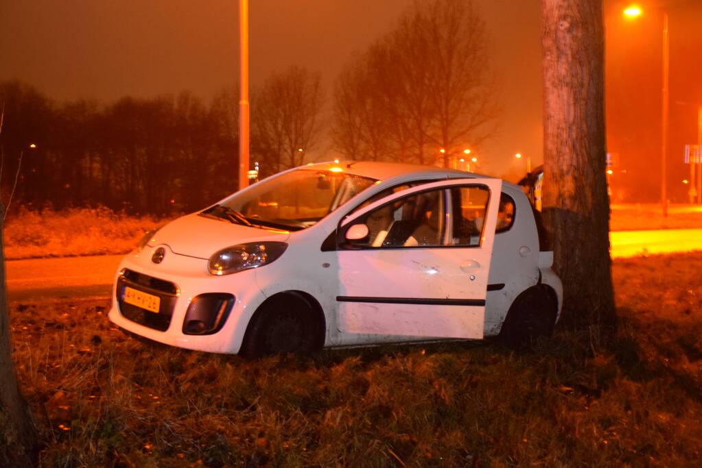 Auto achterstevoren tegen boom
