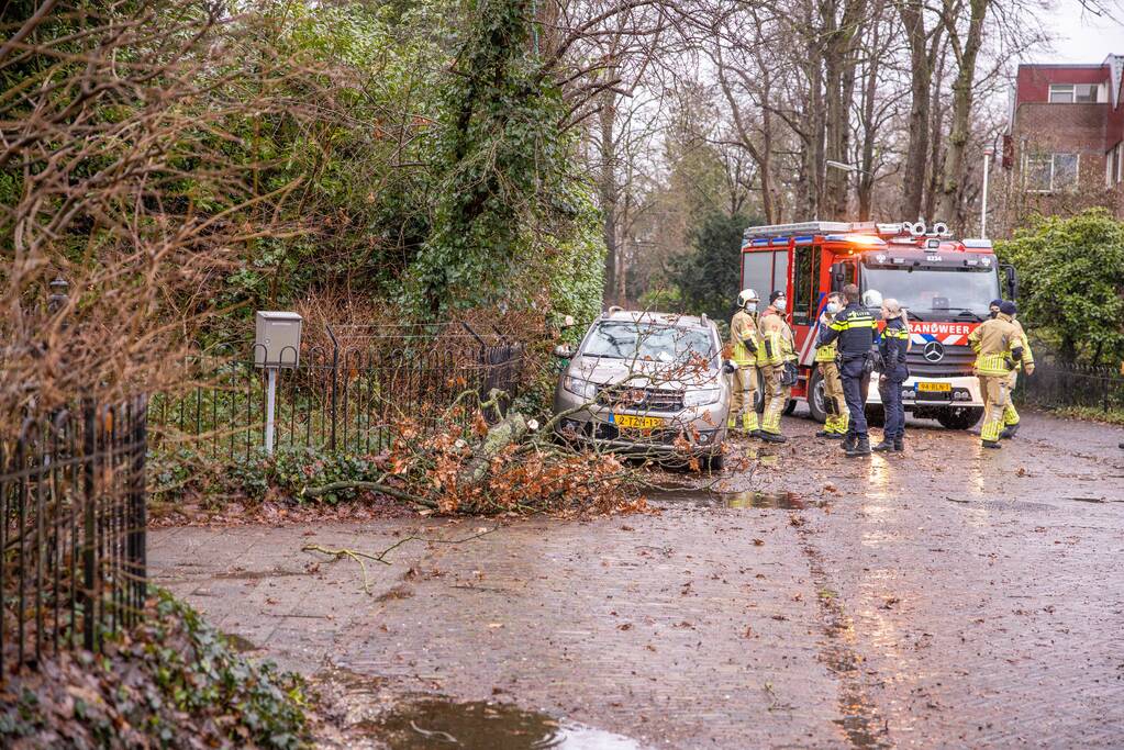 Enorme tak valt op dak van auto