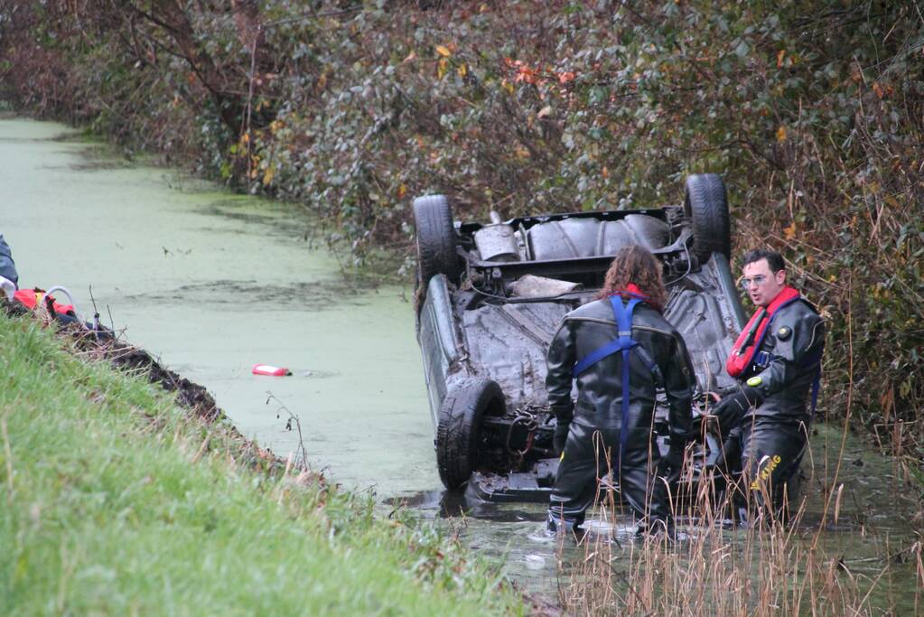 Auto raakt van de weg belandt op de kop in sloot