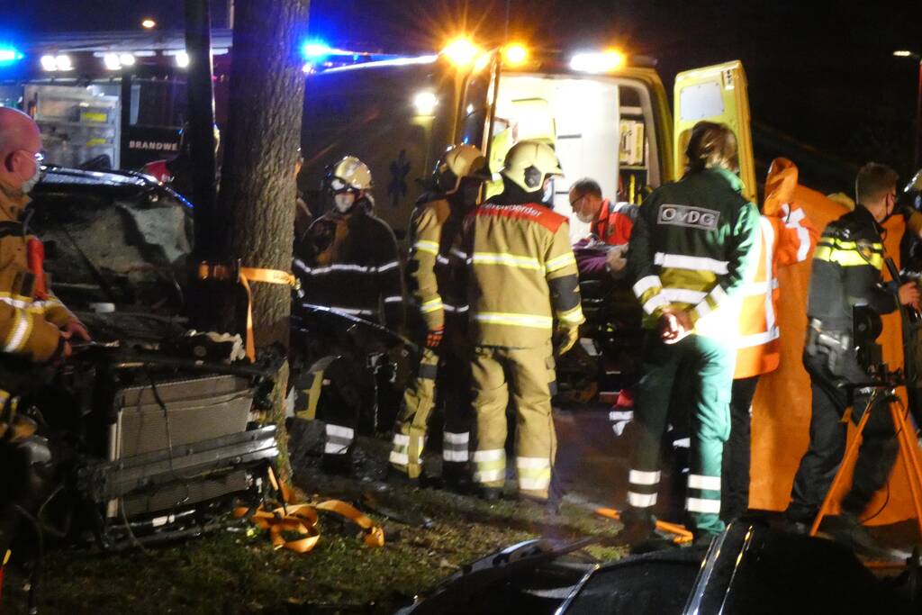 Auto knalt frontaal tegen boom