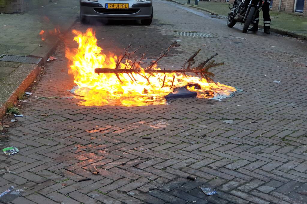 Kerstboom in brand gestoken
