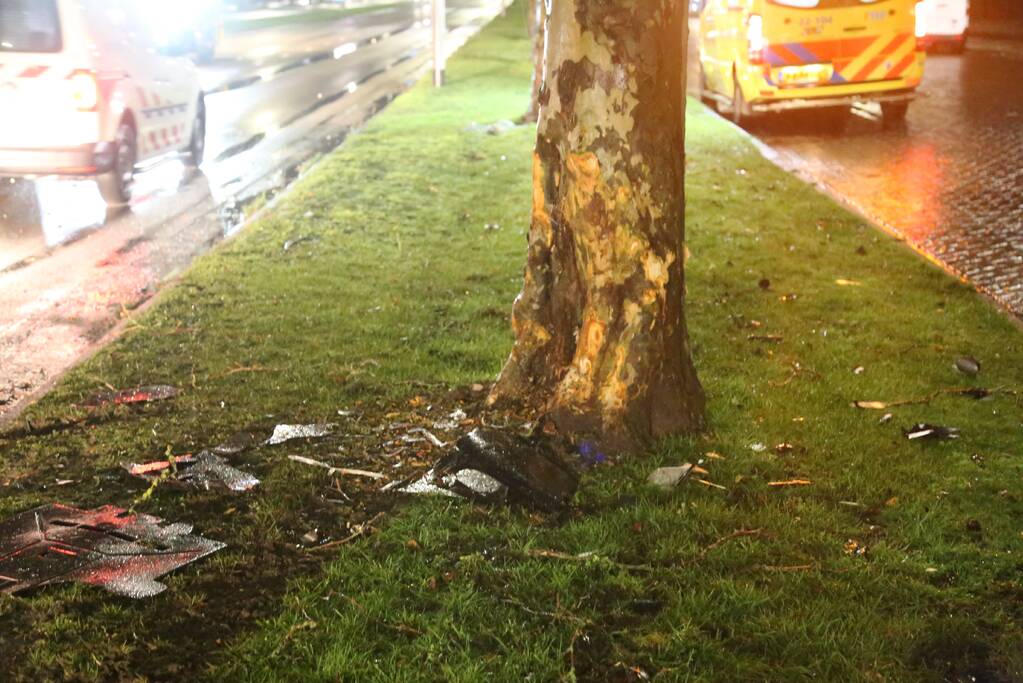 Porsche knalt frontaal tegen boom