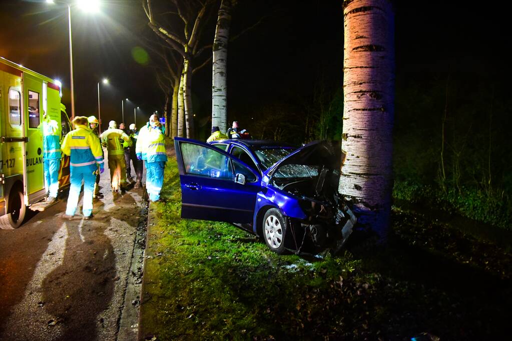 Bestuurder botst met auto frontaal op boom