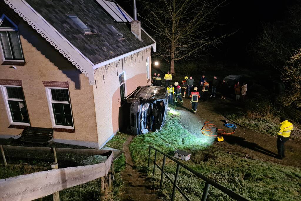 Bestuurder van dijk afgereden en tegen huis geknald